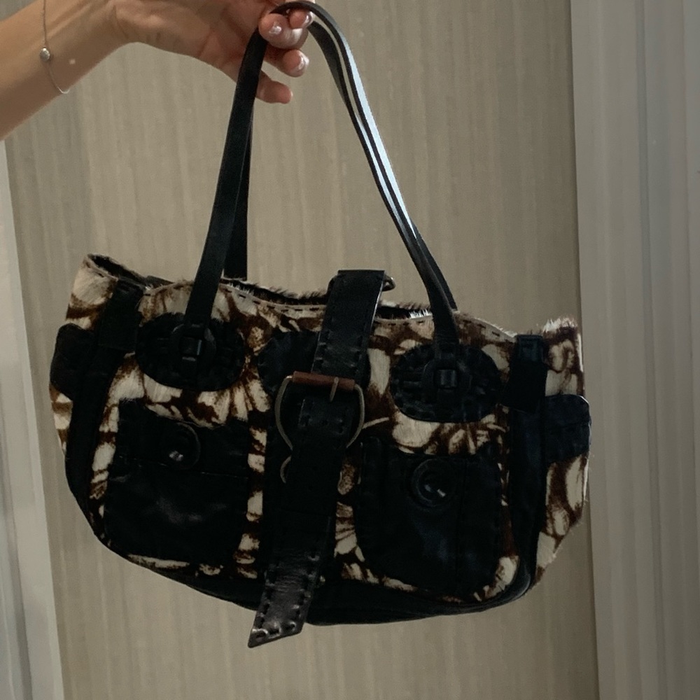 JAMIN PUECH Vintage Zebra Animal Faux Fur Print Buckle Purse